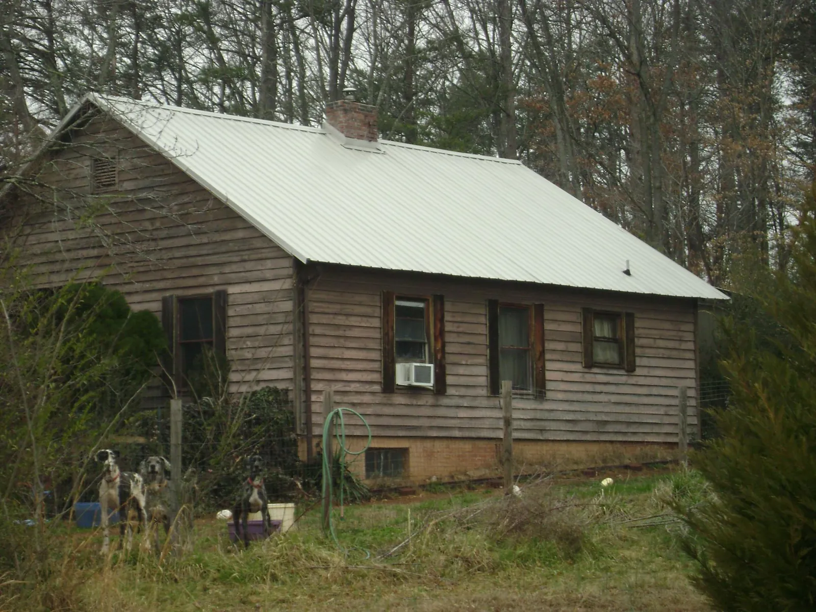 White metal roof on an old wood sided farmhouse, from a Metal Roof Installation job in Fox Lake